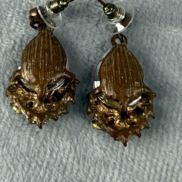 Vintage Gold-Tone Drop Pierced Earrings Red Teardrop Faux Gemstone Rhinestones - Picture 12 of 16